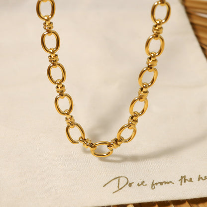 Thick Type Round Cuban Link Chain Necklace 18K Gold Plated Titanium Steel Clavicle Chain Women's Hip Hop f6baef82 7fe5 42a8 a