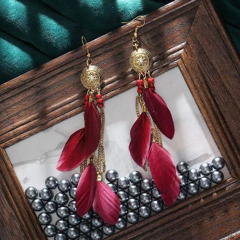 Bohemian Long Feather Earrings Handmade f6d04ef8 ddb6 4cfc a986 7d41af397071