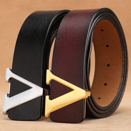 Factory Direct Sales Retro Smooth Genuine Leather Pure Cowhide Letter V Pants Belt f6dced7b 998c 4060 9ed8 61160ee4842e
