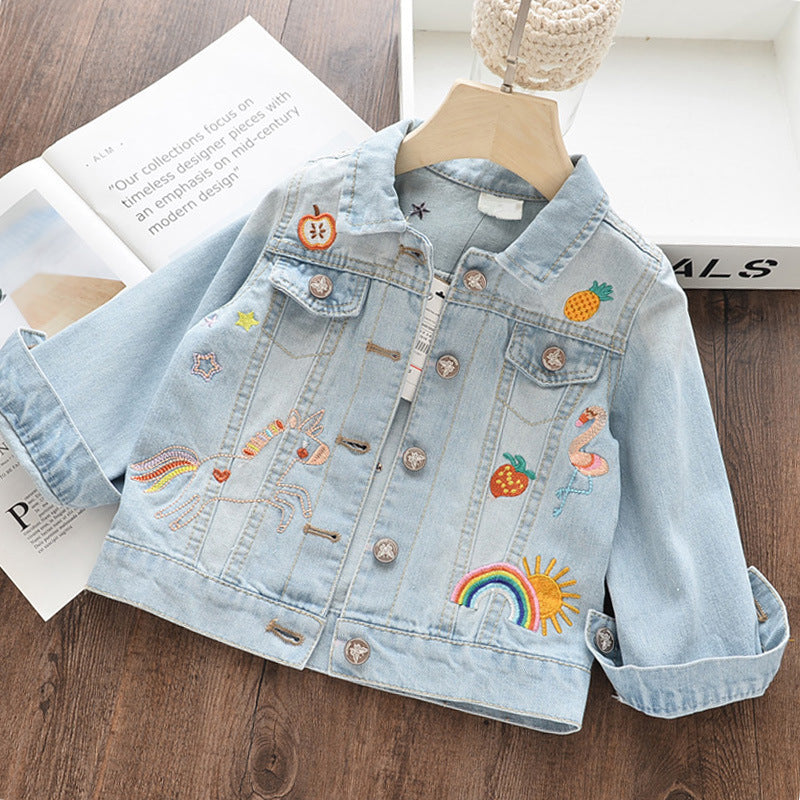 Children's Graffiti Embroidered Lapel Short Denim Jacket f71f1063 7070 400f 854a 1bcd3ca8687f