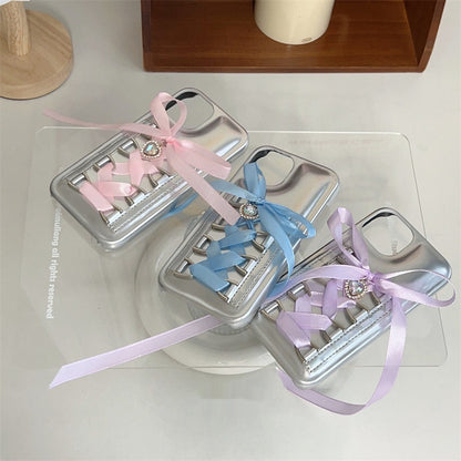 Electroplating Air Cushion Silver Phone Case Shoelace Bow Protective Cover - 图片 1