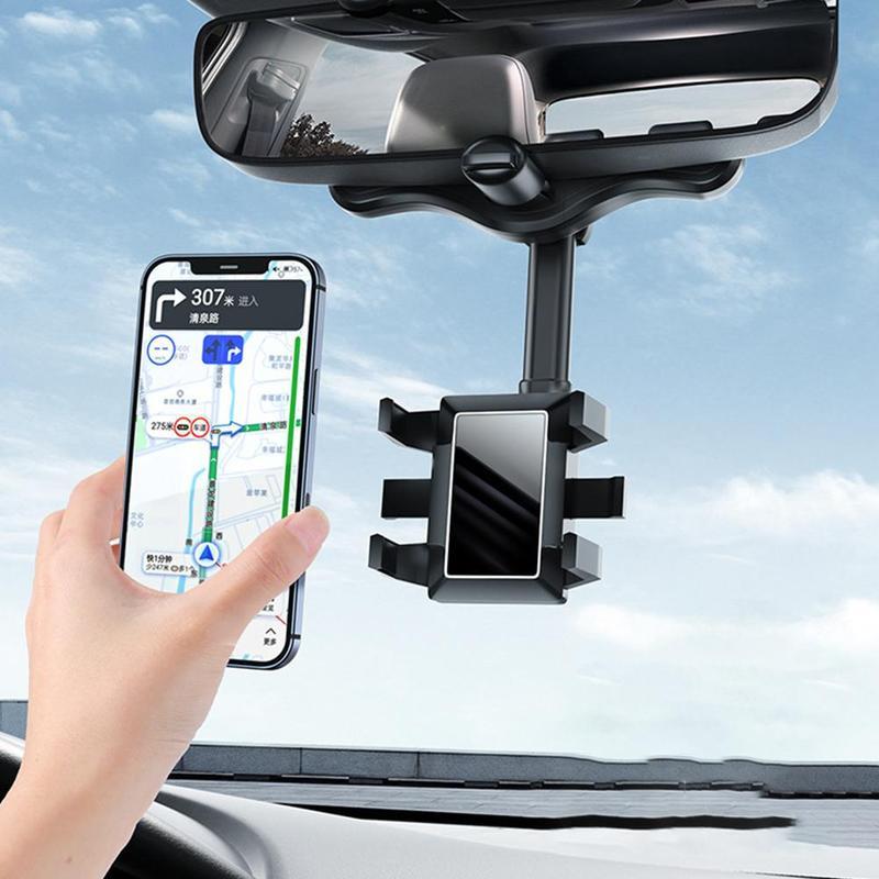 Rearview Mirror Phone Holder For Car Rotatable And Retractable Car Phone Holder Multifunctional 360 Rear View Mirror Phone Ho