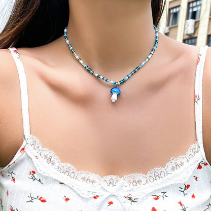 Cute Contrast Color Bead Vacation Style Necklace Summer Colorful Beaded Mushroom Necklace For Women f75a91b3 b775 4de1 a494 a
