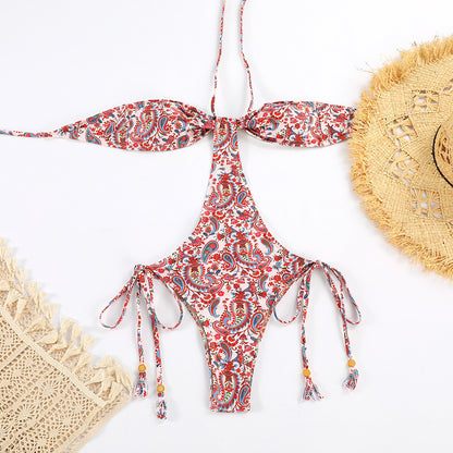 Lace-up One-piece Swimsuit Women's Halter Design Sense f760dec0 3cc6 43fa bfd3 dacf470883f5