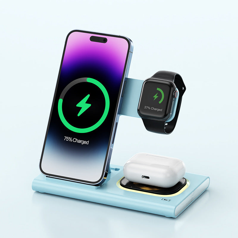 3 IN 1 15W Wireless Charging Charger Magnetic Desktop Night Light Iwatch Fast Charging Stand Gift Customization - HD Wireless Product #9