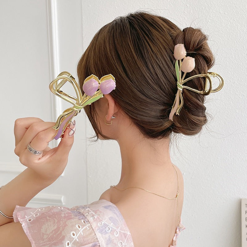 Oil Dripping Tulip Metal Grip Back Head Elegant Barrettes f77ce568 2f20 4d61 9942 bc22a7e45711