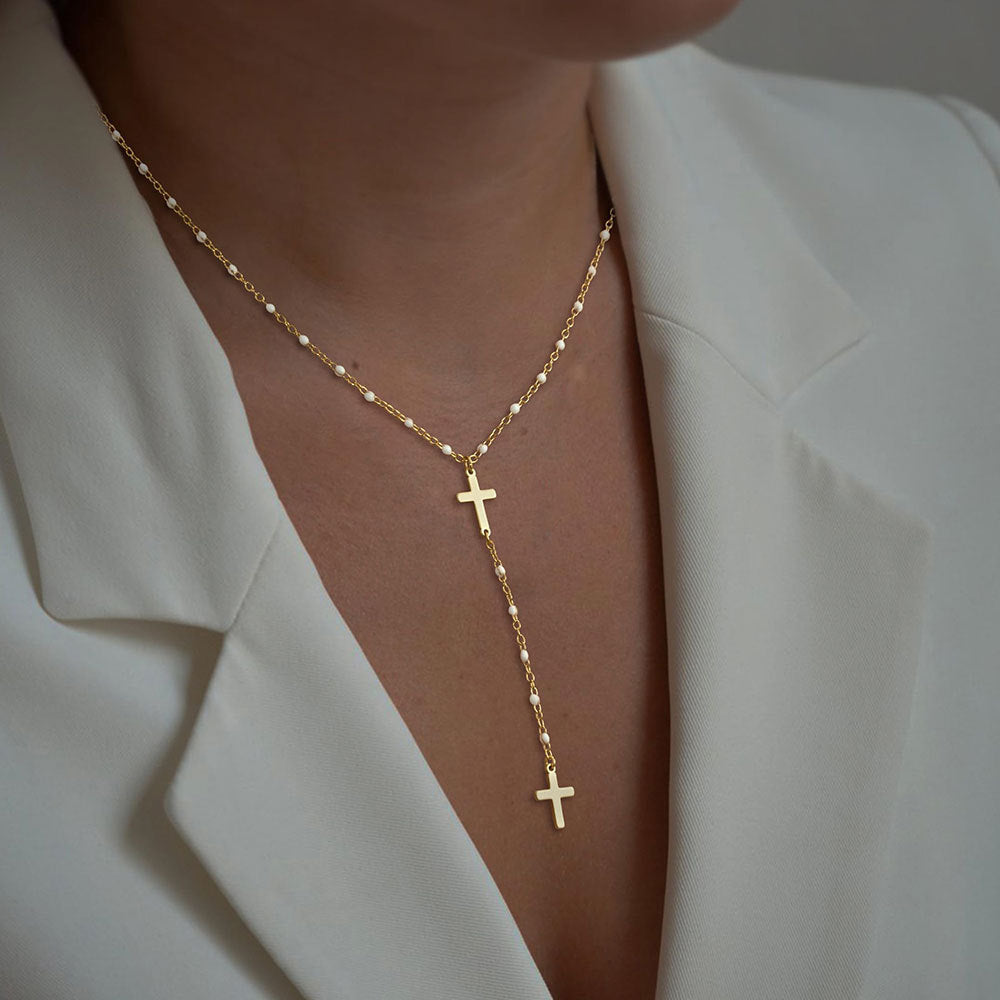 Fashion Cross Necklace Exquisite Y-shaped Bead Necklace f7b9337d 0e42 4e03 9be3 2aa17d215ef3
