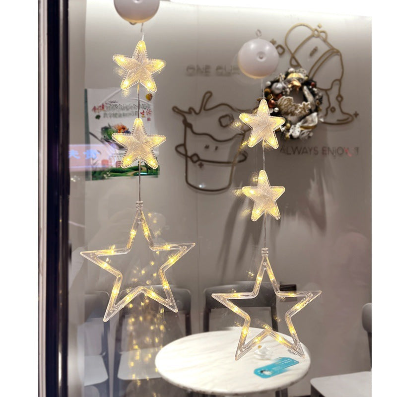 Christmas 3pcs LED Light Star Xmas Tree Hanging Sucker Lamp Window Ornaments Decoration For Home Xmas Navidad New Year Decor 