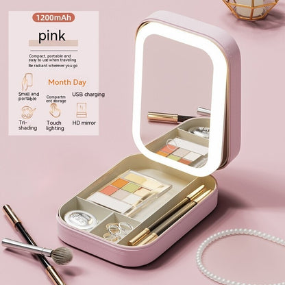 Makeup Storage Box With LED Light Mirror Portable Travel Makeup Cosmetics Storage Box Touch Light Storage Organizer f81c8667 