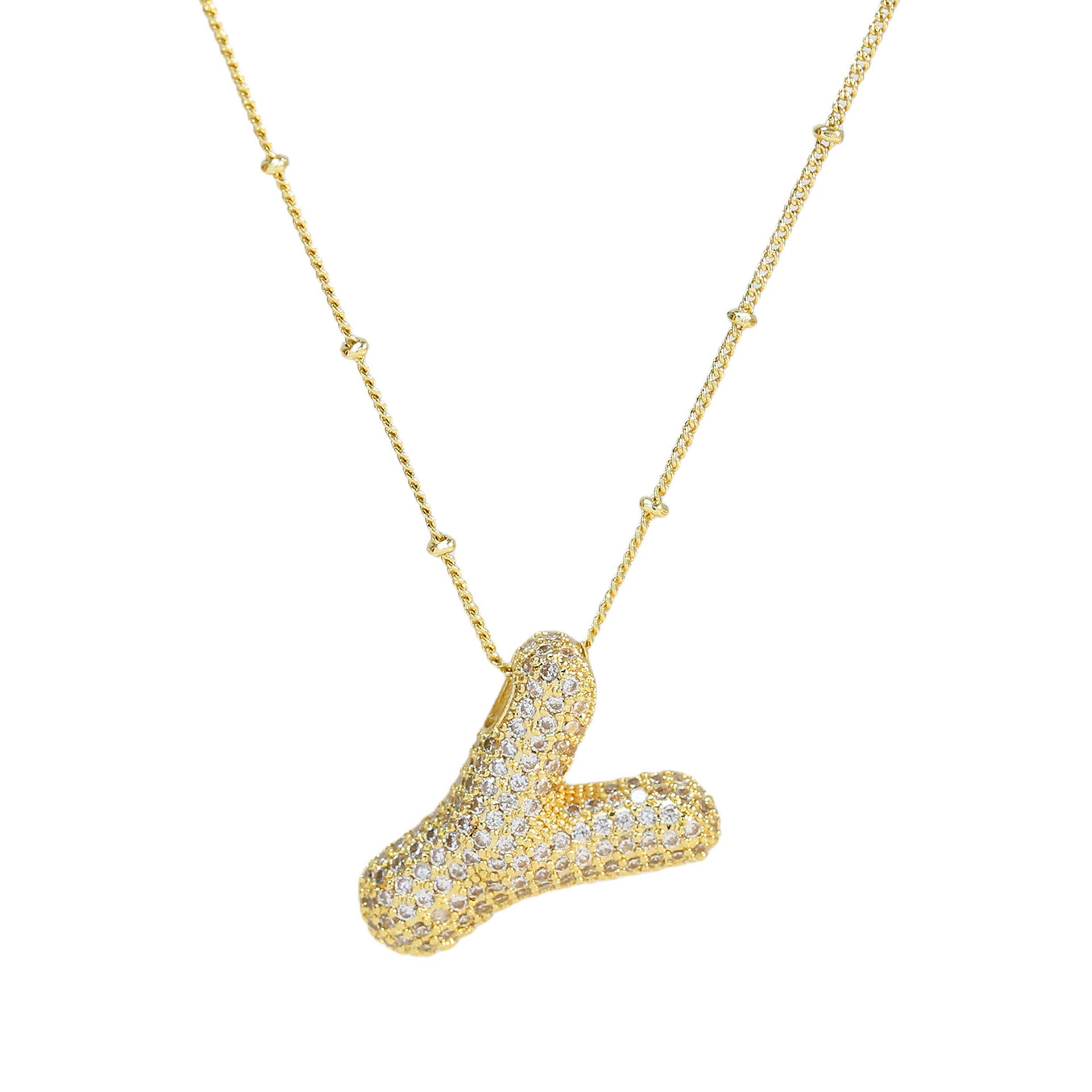 Brass Zircon Bubble Balloon Letter Pendant Necklace For Women f834c2d1 e143 40de bfce a27eabd005c6