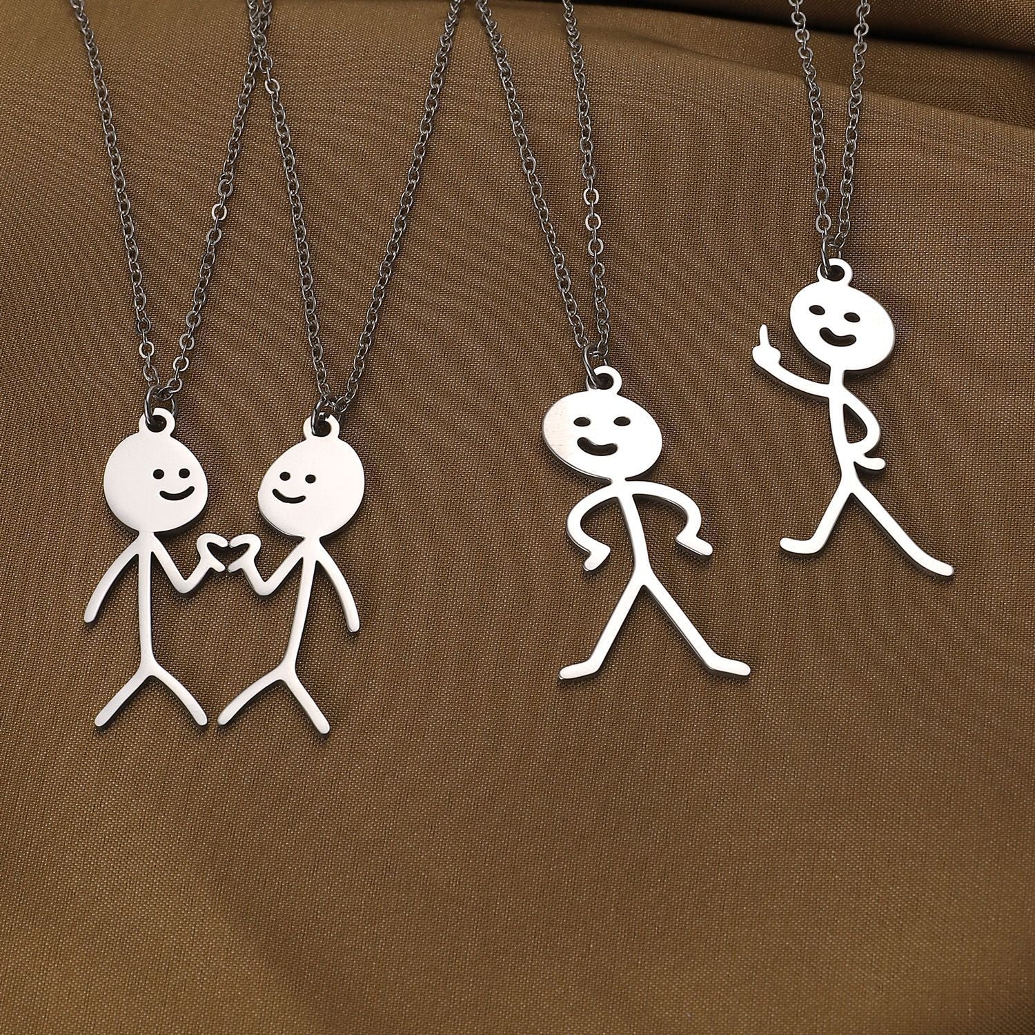 Cute Cartoon Stickman Pendant Stainless Steel Necklace f860eef5 e1bf 44dc 9bb8 29db4a9742a1