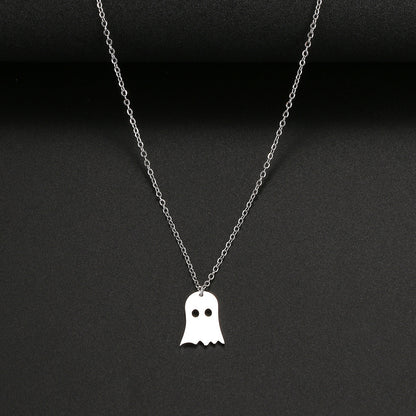 925 Silver Cute Ghost Design Halloween Necklace - HD Wireless Product #10