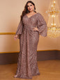 Women's Sequin Long Sleeved V-neck Pleated Dress f88085c3 478f 43fe 9725 a62fe01e437e