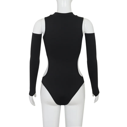Off-the-shoulder Ripped Hollow-out Tight Long Sleeve Jumpsuit Women f8837fb0 6002 45a2 9070 b26429de1f4f