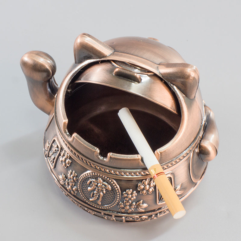 Lucky Cat Ashtray Creativity Personality Trendy Home Living Room With Cover Anti-fly Ash Uxury High-end Simple Ashtray - 图片 4