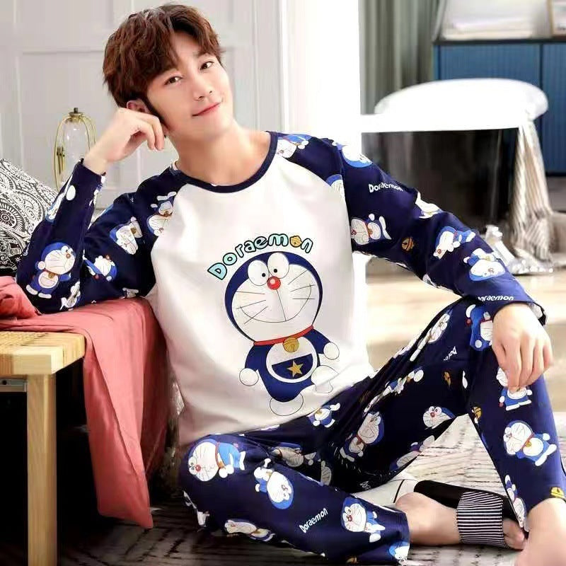 Pajamas Men's Long-sleeved Trousers Spring And Autumn Men's Pajamas Autumn And Winter Thin Plus Size Teenagers Home Wear Two-