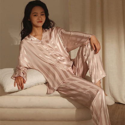 Imitated Silk Pajamas Women's Ice Silk Long Sleeve Loose Homewear f900371b c48e 41c3 88b0 e8c5c84d6ae4