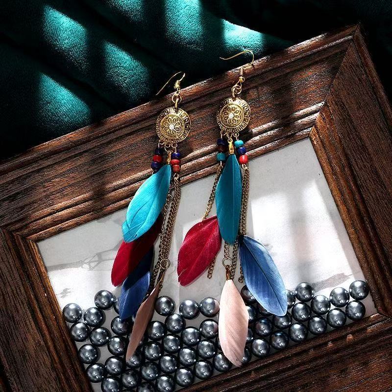 Bohemian Long Feather Earrings Handmade f955d96c e7d0 4a20 89c6 0671205d1812