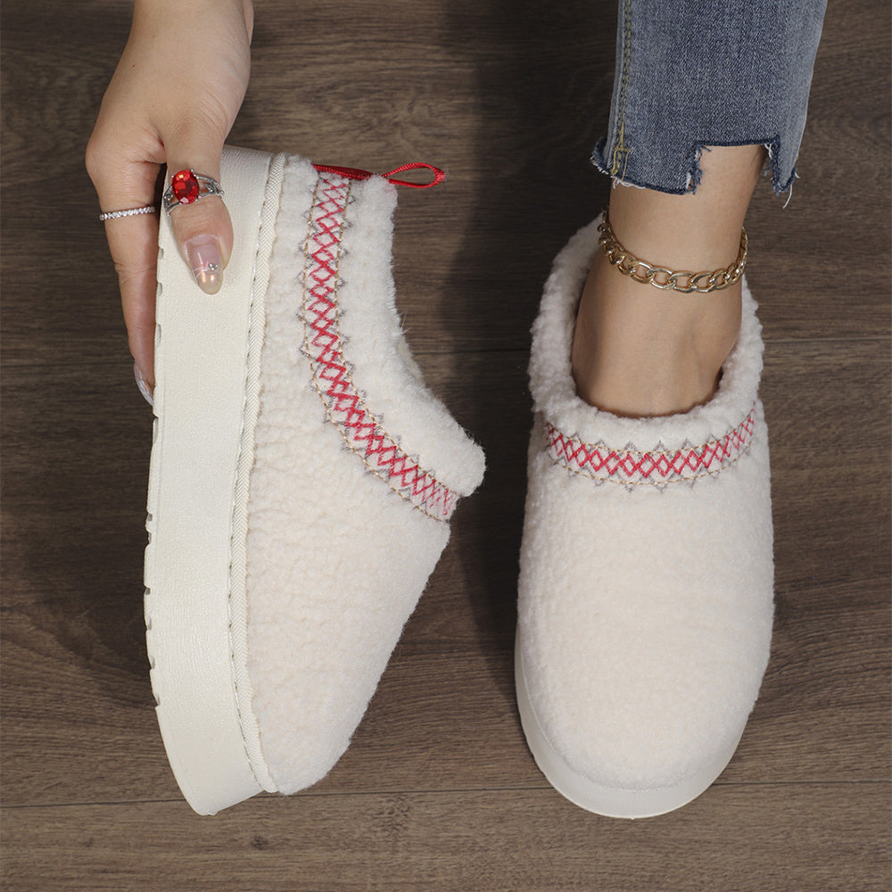 New Ethnic Style Sewing-edge Plush Slippers Winter Indoor Floor Thick-soled Slipper Fashion Outdoor Warm Garden Shoes f967beb