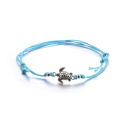 European And American Hemp Rope Multi-layer Turtle Anklet Hand-woven Antique Silver Turtle Beach Anklet Bracelet f9a792ab ed8
