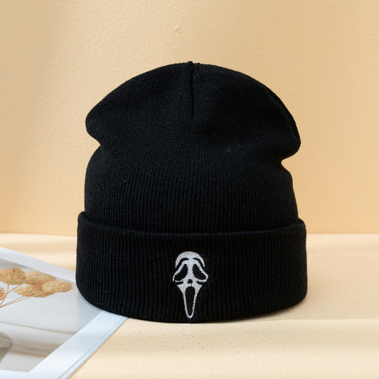Halloween Dark Embroidered Ghost Face Skeleton Head Fashion Autumn And Winter Warm Fashion Men's And Women's Knitted Hat f9b0