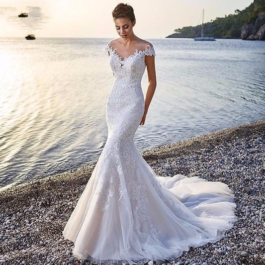 Princess Bride Mermaid Wedding Dress White Trailing Perspective Backless Lace Wedding Dress f9be6b74 6739 447f b157 7870fe2be