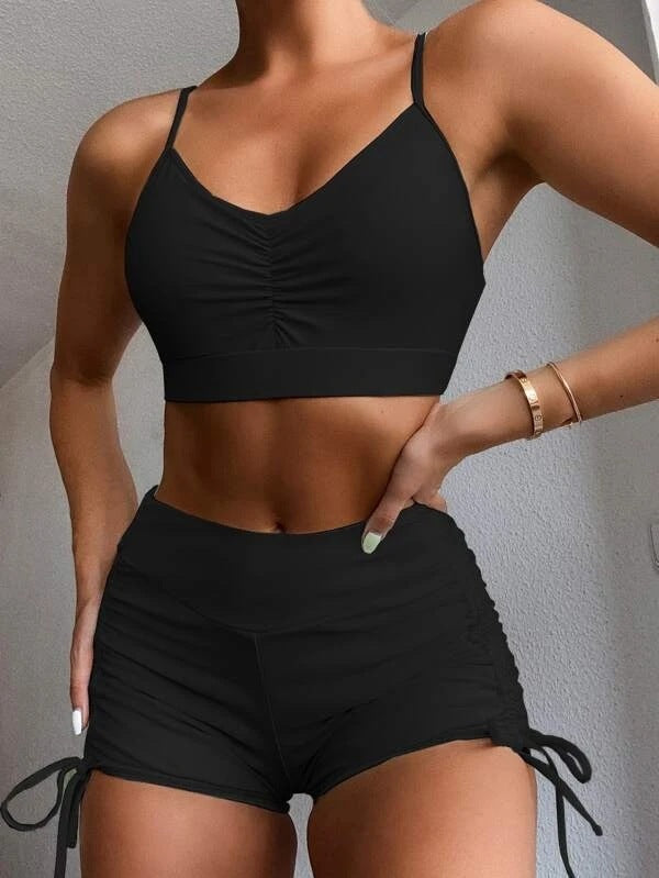 Women's Pure Color Bikini High Waist Split Swimsuit fa26afa7 d543 44e2 857e 491236296b1f