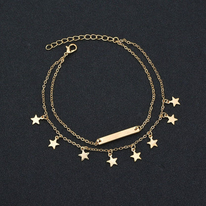 Women's Double Layer Pentagram Pendant Anklet fa636611 96be 4c75 81bb 4323abbc722b
