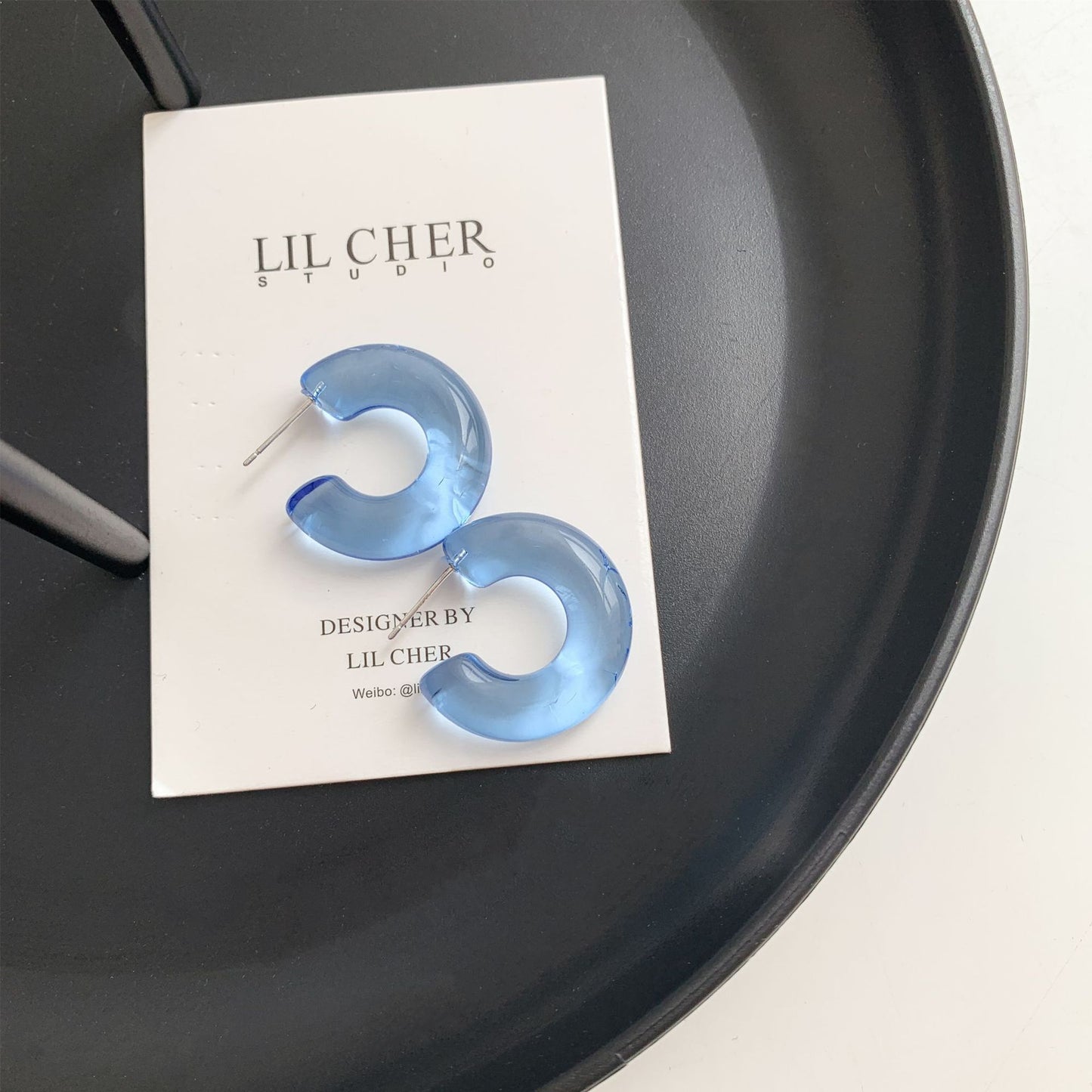 Sterling Silver Needle Transparent Jelly Color C- Shaped Earrings Japanese And Korean Temperamental All-match Face Slimming E
