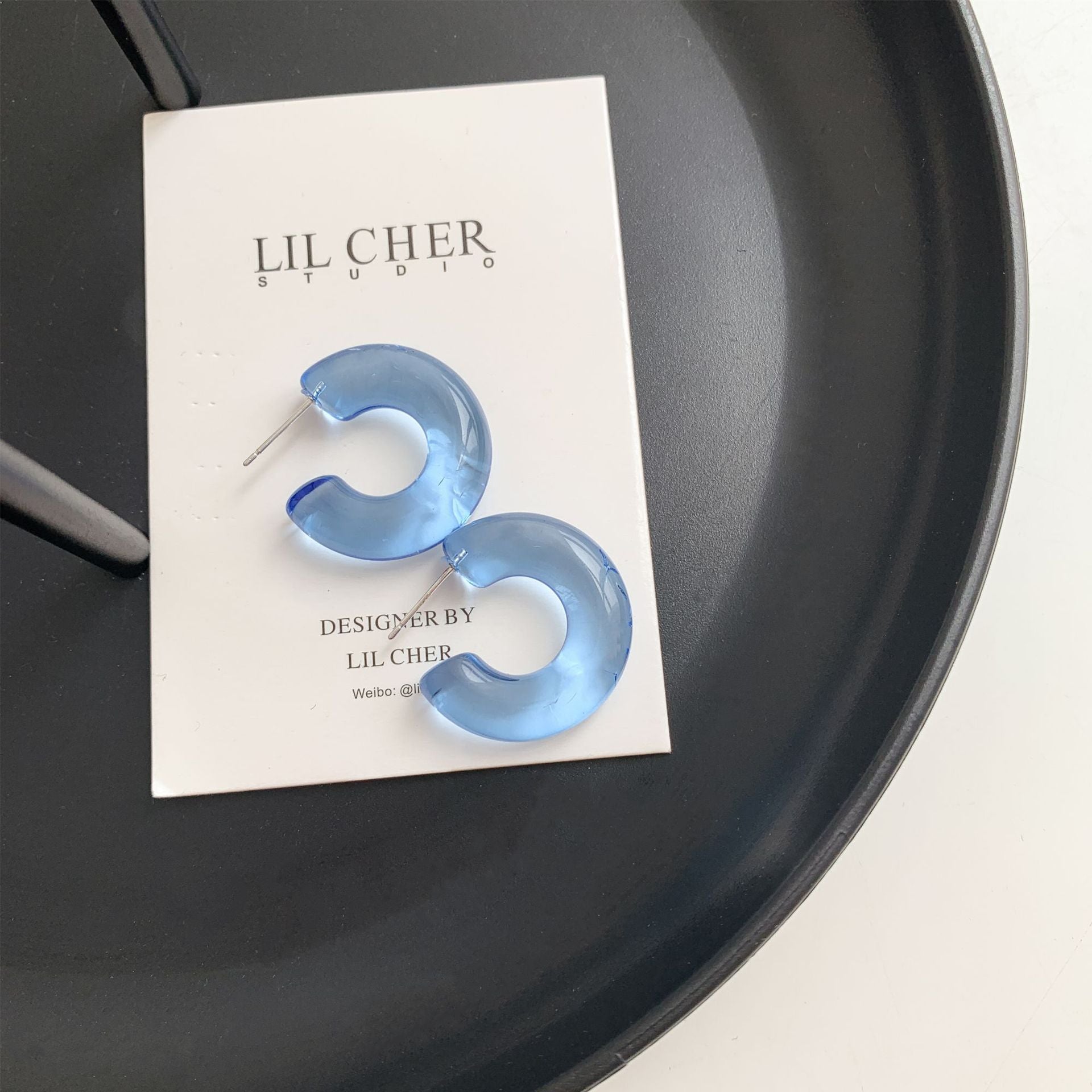 Sterling Silver Needle Transparent Jelly Color C- Shaped Earrings Japanese And Korean Temperamental All-match Face Slimming E