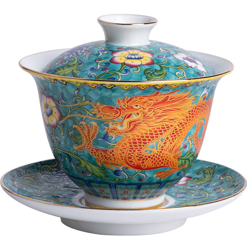 Enamel Ceramic Gaiwan Dragon And Phoenix Tea Cup fac140f1 995c 48a3 a85d 5b3ccfc11630