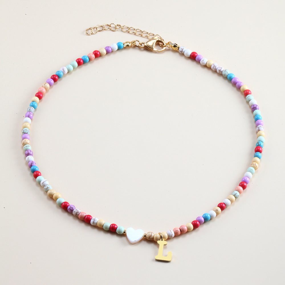 Colorful Beads Initial Choker For Women Stainless Steel Lett fade3914 5b29 4075 a188 4ae2015b0b0a