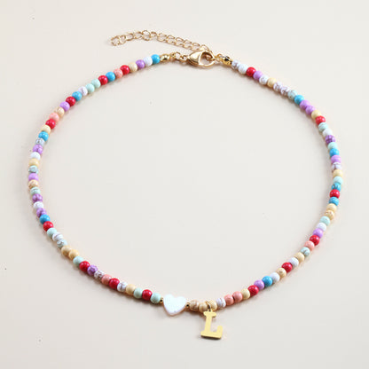 Colorful Beads Initial Choker For Women Stainless Steel Lett fade3914 5b29 4075 a188 4ae2015b0b0a
