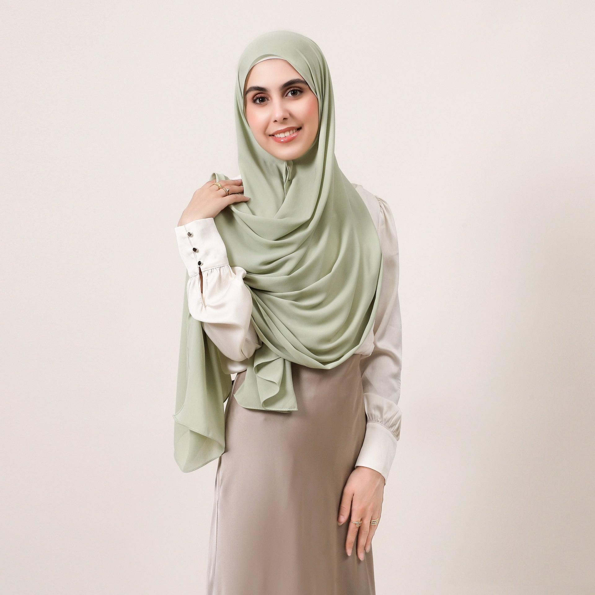 Solid Color Silky Thick Chiffon Base Cap Built-in Magnetic Snap Integrated Convenient Headcloth Scarf