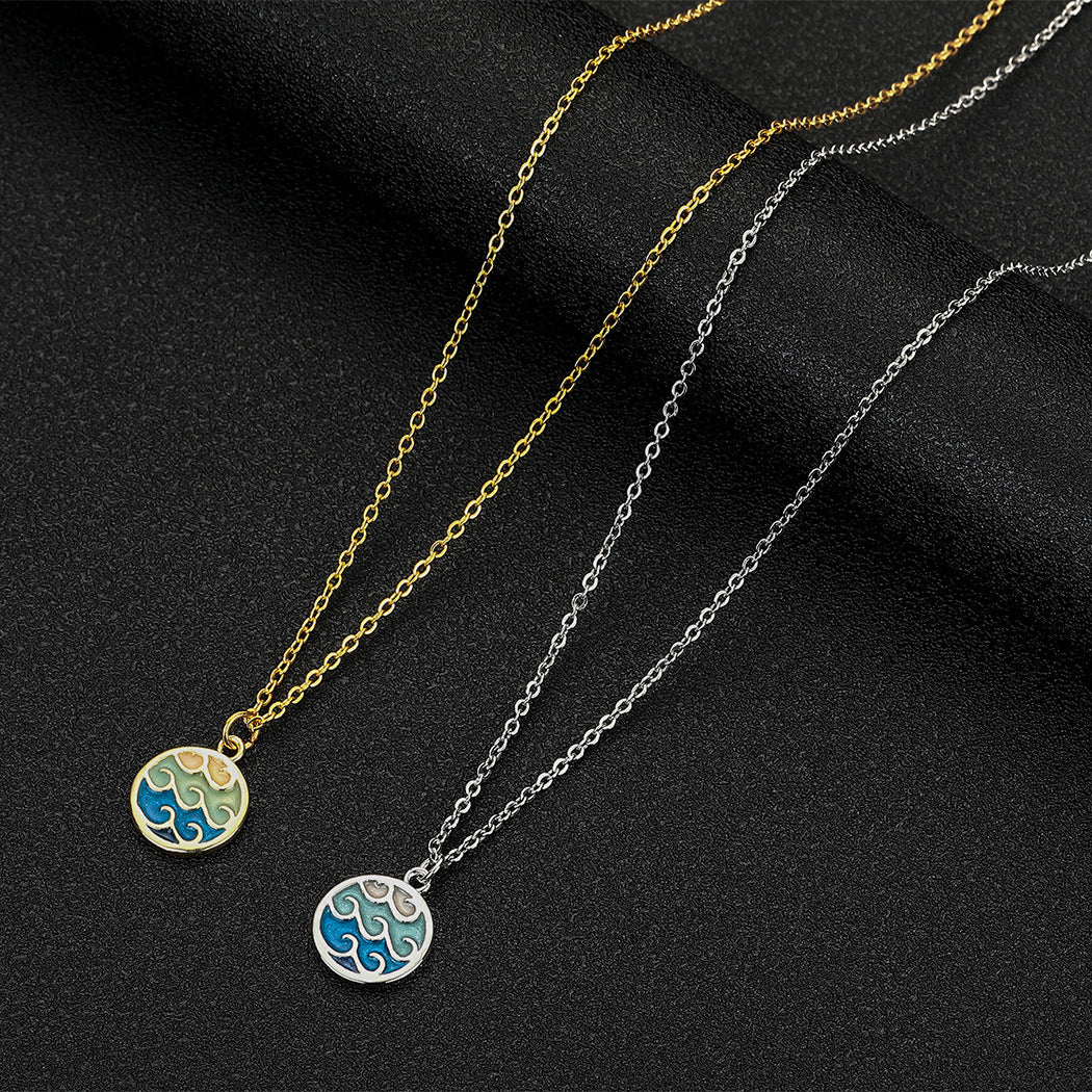 Fashionable Wave Sea Pendant Simple Trendy Stainless Steel Necklace fb186a2a 95e1 48b3 a7e7 ce9ba3f1ab11