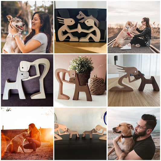 DIY Figurine Wood Dog Ornament Sculpture Home Decoration A Man A Dog Wood Sculpture Christmas Gifts Model Decor fb2aa3c3 aaa8