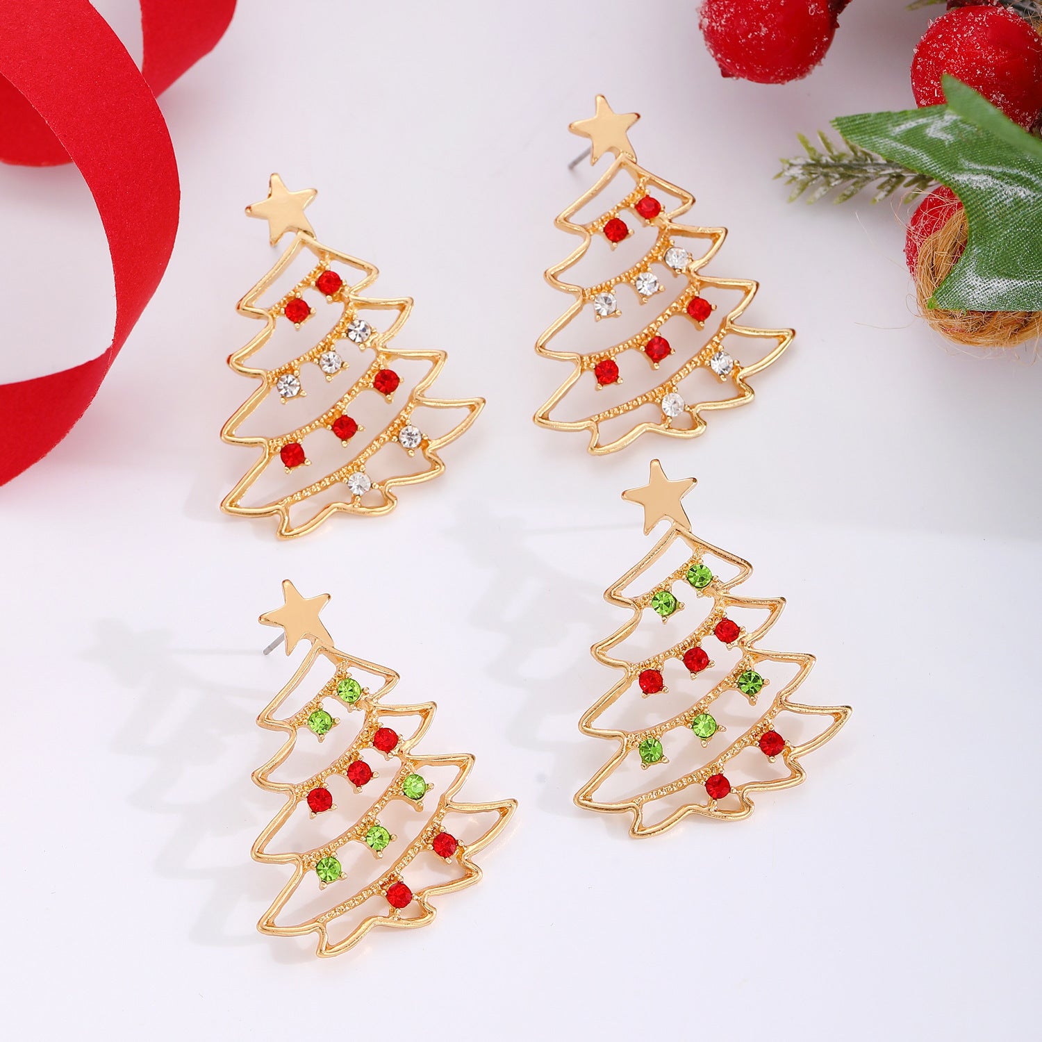 Christmas Earrings With Christmas Tree Colorful Zircon Christmas Tree Earrings  For Women Personality Earrings Party Jewelry 