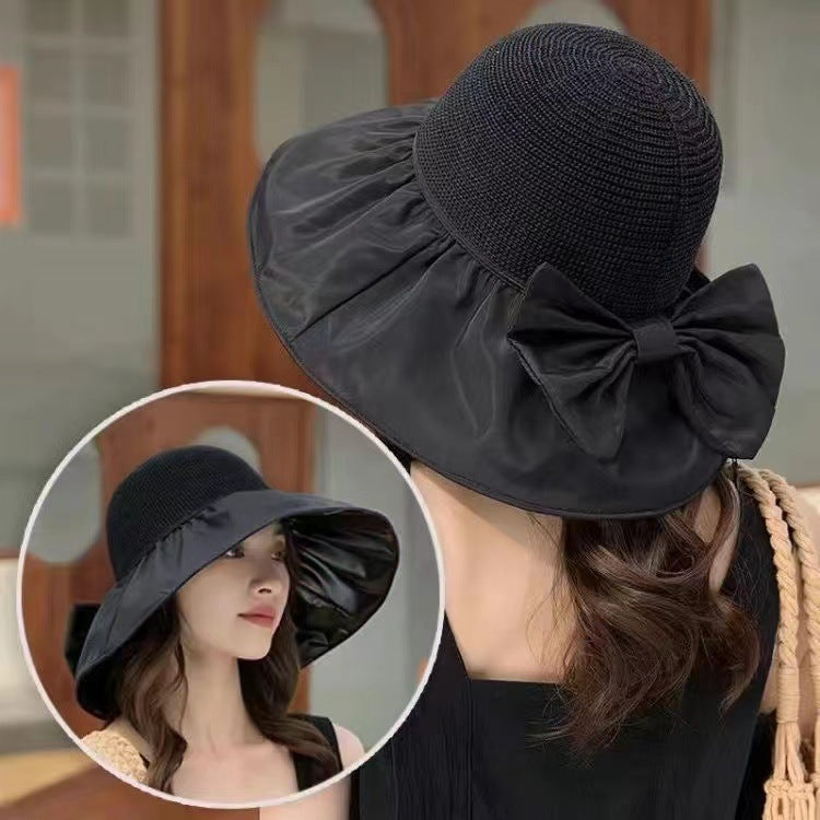 Summer Straw Sunhat With Large Brim And Big Bow Anti-UV Fisherman Hat Outdoor Sunshade And Face Protection Hat fb8027f3 f1fe 