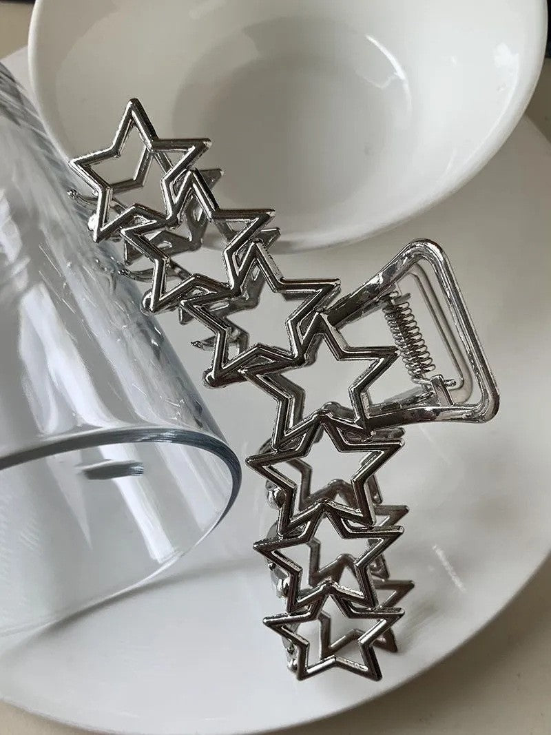 Simple Metal Star Silver Large Hair Clip fb928c9a 9844 4ddc 8252 2bb2ff483d50