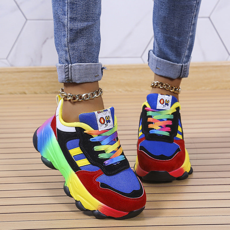 Women's Fashion Thick Bottom Colorful Front Lace-up Sneakers fbd16df2 25d3 4bea 901d df7ea6769d82