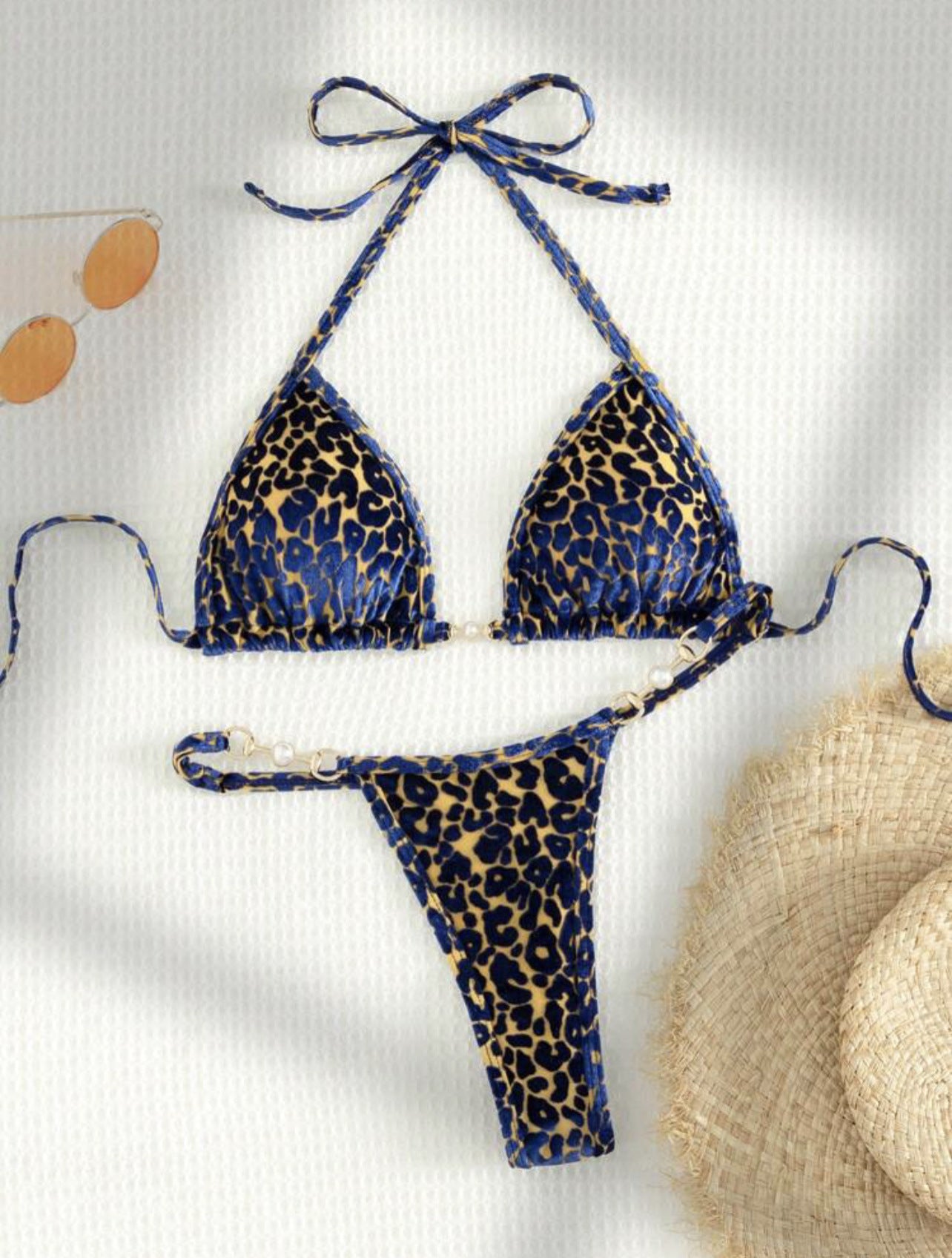 T-shaped Pearl Leopard Special Fabric Swimwear Swimsuit Bikini fbd7729b 86a0 4d63 b3b8 cf65fb34e4a5