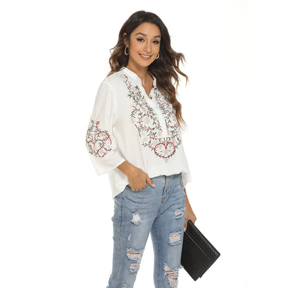 White Long Sleeved Embroidered Women's Top fbdabc11 801b 4b90 9d34 c93b37a06efa