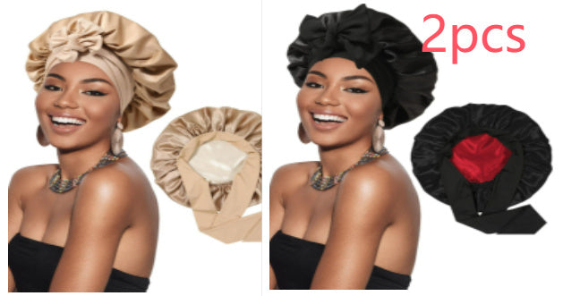 Double-layer Satin Ribbon Round Cap Bow Artificial Silk Beauty Hair Care Wide-brimmed Hat fc17a947 d042 424f b552 d8df826e984