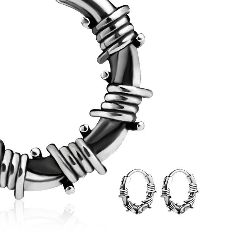 Street Hip Hop Style Vintage Rattan Circle Stainless Steel Earrings fc1899b3 a997 44f1 9327 3e2a6cfe21ab