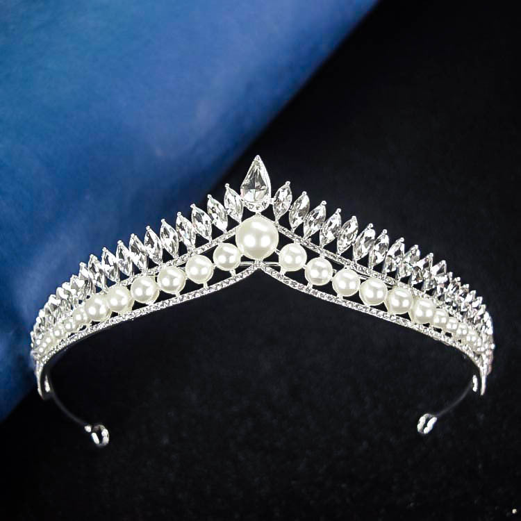 Korean New Bridal Pearl Crown Headdress Simple Elegant Angry Princess Crown Internet Celebrity Dream Girl Hair Accessories fc