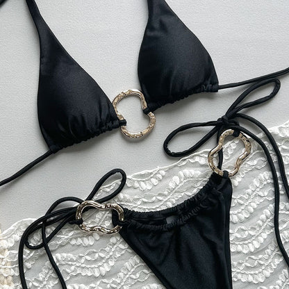 Sexy Bikini Pure Color Tied Split Ladies