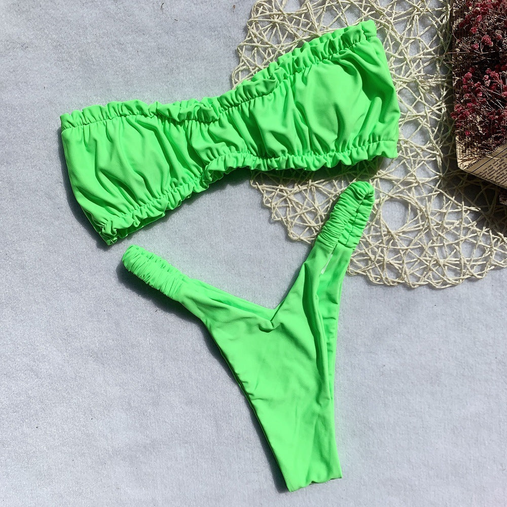 Solid Color Women's Split Chest Pad Swimsuit Bikini fc5239d7 0daf 4e61 a371 8d49cdbd6913