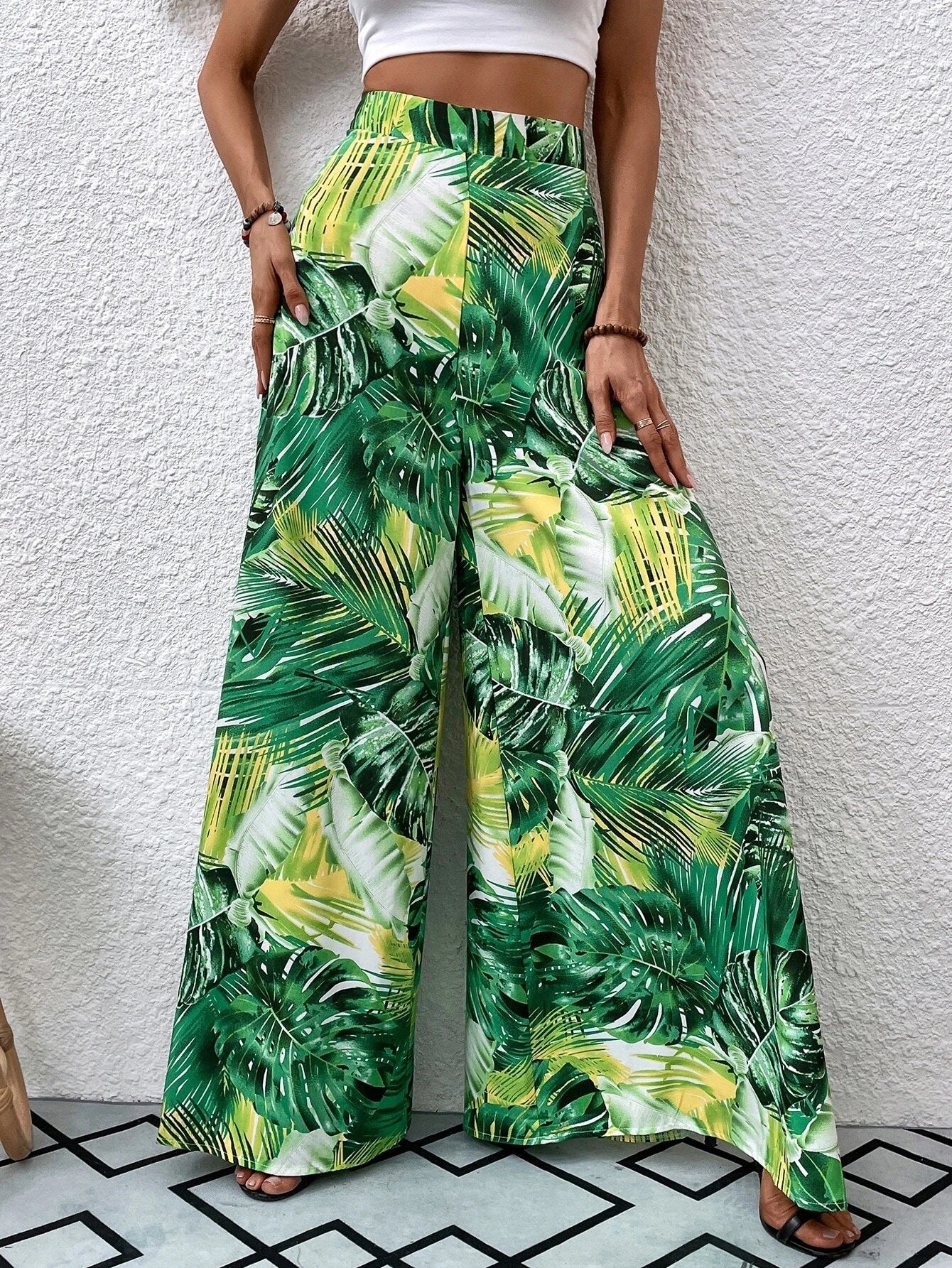 Fashionable Chiffon Floral Wide-leg Pants For Women