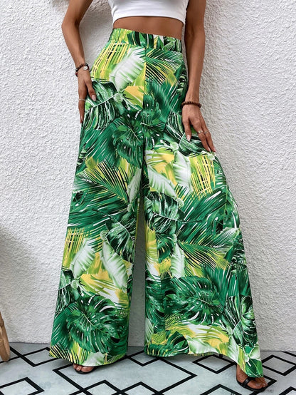Fashionable Chiffon Floral Wide-leg Pants For Women