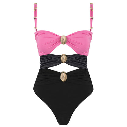 One-piece Swimsuit Women's Round Buckle Decoration Hollow Out Stitching Swimsuit Suit fc6652fb 69d5 4d73 84aa 4217bf77a693